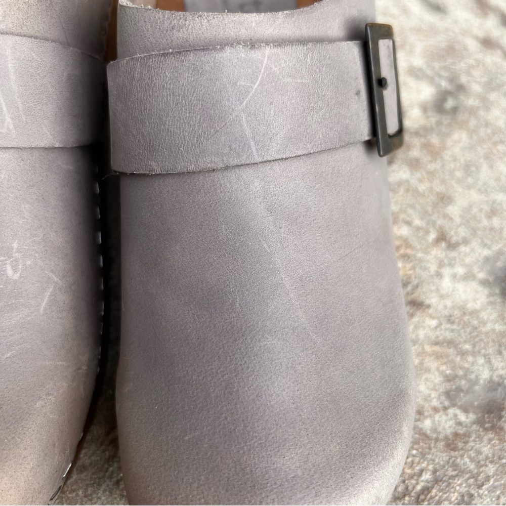 Sanita Gray Suede Buckle Clog Mule - Picture 13 of 13